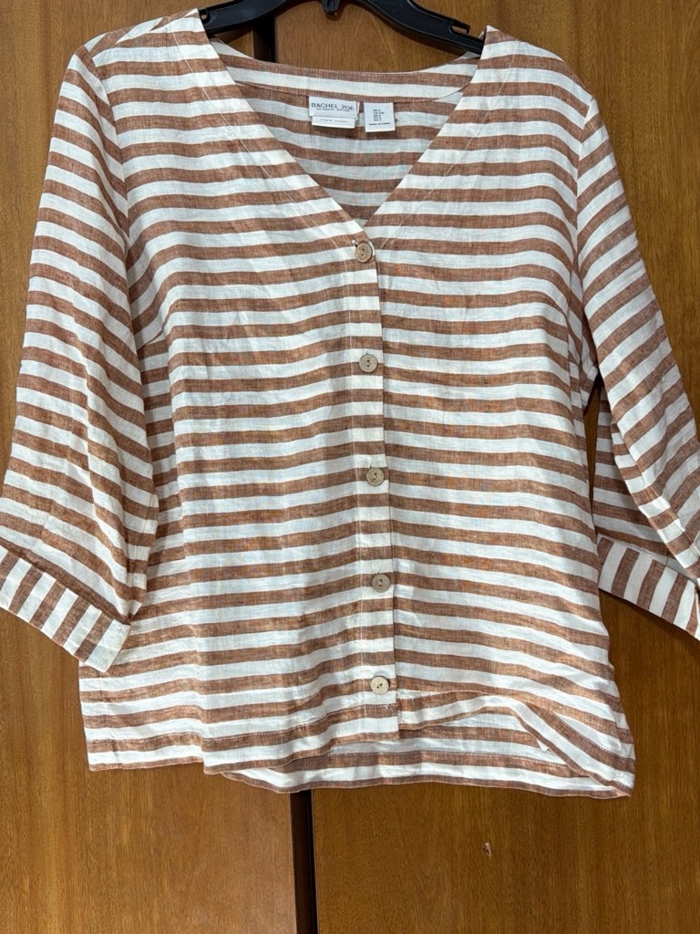 Rachel Zoe Striped Button-Down Top in White and Tan